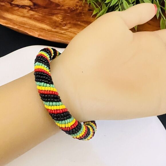 Maisha Fair Trade Sead Beads Multi Beaded Masai Bracelet wrapped Bangle Slip on - Picture 3 of 7